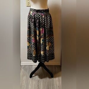 Vintage Koret Black and Tan Floral Midi Skirt